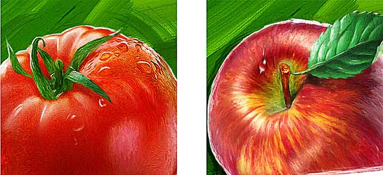 “Biola” juices. 2014 year. Illustrations. “Tomato”, “Apple”